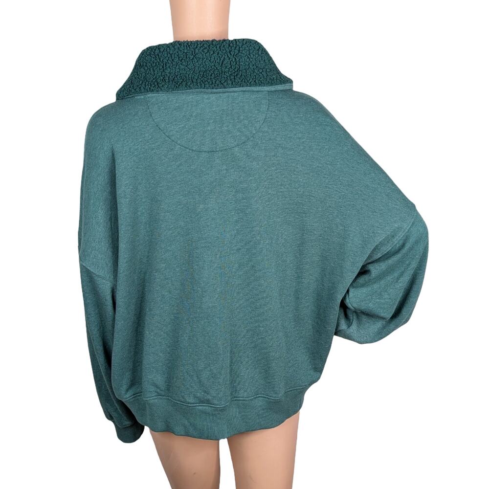 American Eagle Dark Green Sherpa Henley Sweatshirt Size XL Oversized Cabincore - Picture 10 of 12